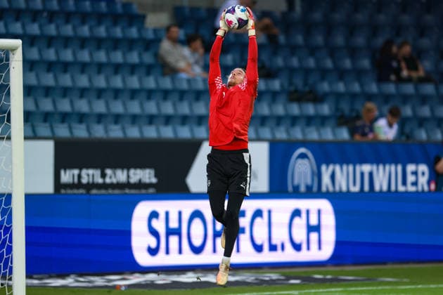 September 2, 2026, Soccer, Brack Super League 2026–27, Matchday 6, FC Lucerne vs. FC Vaduz, Thermoplan Arena, Lucerne, Switzerland Leon Schaffran, 25, of FC Vaduz warming up. Photo by Urs Ottiger
