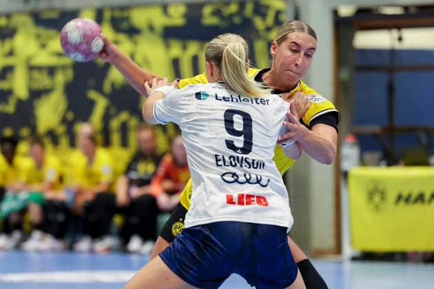 Fanny Elovson of Sport Union Neckarsulm and Dana Bleckmann of Borussia Dortmund battle for the ball during the Alsco Women’s Handball Bundesliga match between Borussia Dortmund and Sport Union Neckarsulm at the Wellinghofen Sports Hall on September 2, 2026, in Dortmund, Germany. Photo by Marco Steinbrenner, DeFodi Images. Fanny Elovson of Sport Union Neckarsulm and Dana Bleckmann of Borussia Dortmund battle for the ball during the Alsco Women’s Handball Bundesliga match between Borussia Dortmund and Sport Union Neckarsulm at Sporthalle Wellinghofen on September 2, 2026 in Dortmund, Germany Photo by Marco Steinbrenner, DeFodi Images Photo by Marco Steinbrenner, DeFodi Images