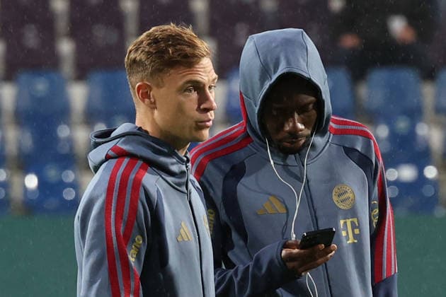 September 2, 2026, xrekx, Soccer, DFB Cup First Round, VfL Osnabrück vs. FC Bayern Munich, Pre-game field inspection: Joshua Kimmich (FC Bayern Munich), Alphonso Davies (FC Bayern Munich), Osnabrück
