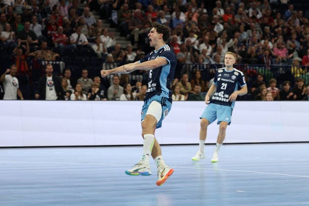 Handball I Men I 2026–2027 Season I Bundesliga I Matchday 2 I Handball Club Hamburg vs. TVB Stuttgart I September 2, 2026 Elias Kofler 6, Handball Club Hamburg celebrates at the Hamburg Barclaycard Arena, Hamburg, Germany Copyright: xLobeca RalfxHomburgx
