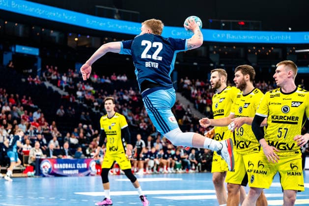September 2, 2026, xdobgx, Opel HBL Handball, Handball Club Hamburg vs. TVB Stuttgart, Noah Beyer of Handball Club Hamburg, No. 22 taking a shot, in action, shooting for Hamburg