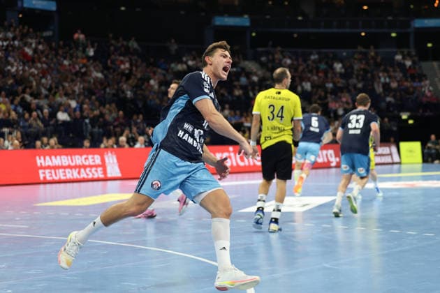 Handball I Men s I 2026–2027 Season I Bundesliga I Matchday 2 I Handball Club Hamburg vs. TVB Stuttgart I September 2, 2026 Nicolaj Jorgensen 11, Handball Club Hamburg celebrates at the Hamburg Barclaycard Arena in Hamburg, Germany Copyright: xLobeca RalfxHomburgx