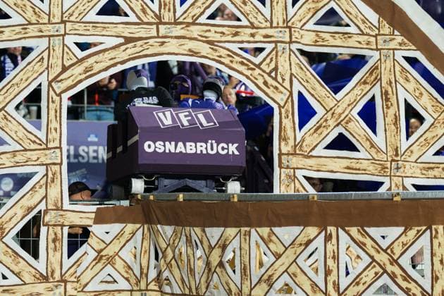 September 2, 2026 Soccer, 2026–2027, DFB Cup, 1st Round, VfL Osnabrück vs. FC Bayern Munich: Fans in Osnabrück perform a choreography inspired by a roller coaster. DFB REGULATIONS PROHIBIT ANY USE OF PHOTOGRAPHS AS IMAGE SEQUENCES AND OR QUASI-VIDEO