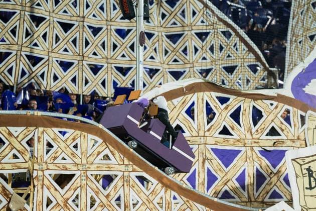 September 2, 2026 Soccer, 2026–2027, DFB Cup, 1st Round, VfL Osnabrück vs. FC Bayern Munich: Fans in Osnabrück perform a choreography inspired by a roller coaster. DFB REGULATIONS PROHIBIT ANY USE OF PHOTOGRAPHS AS IMAGE SEQUENCES AND OR QUASI-VIDEO
