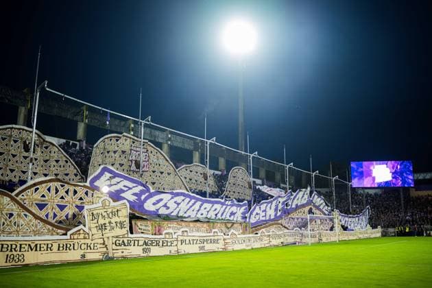 September 2, 2026 Soccer, 2026–2027, DFB Cup, 1st Round, VfL Osnabrück vs. FC Bayern Munich: Fans in Osnabrück perform a choreography inspired by a roller coaster. DFB REGULATIONS PROHIBIT ANY USE OF PHOTOGRAPHS AS IMAGE SEQUENCES AND OR QUASI-VIDEO