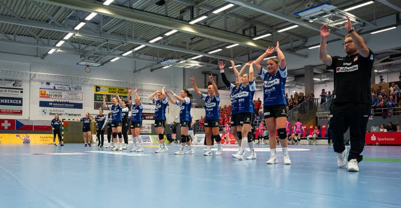 HSG Blomberg Lippe GER vs. TuS Metzingen GER, Handball, Women s Handball Bundesliga 1, Matchday 2, 2026–2027 Season, Blomberg, September 2, 2026 The players of HSG Blomberg Lippe GER celebrate their victory over TuS Metzingen GER at the Blomberg Synflex Arena on Ulmenallee, Germany