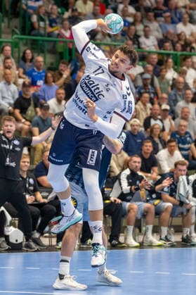 Marko Grgic of SG Flensburg Handewitt, 17, takes a shot from the circle. Bergischer HC vs. SG Flensburg Handewitt, Handball, Opel HBL, Matchday 2, 2026–2027 Season, September 2, 2026: Bergischer HC vs. SG Flensburg Handewitt, Handball, Opel HBL, Matchday 2, 2026–2027 season, September 2, 2026, Wuppertal Copyright: xEibner-Pressefoto ThomasxHaeslerx EP_THR
