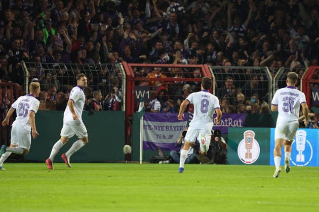 September 2, 2026, xrekx, Soccer, DFB Cup First Round, VfL Osnabrück vs. FC Bayern Munich, Leonhard Münst, VfL Osnabrück, Osnabrück celebrates after scoring the 1-0 goal, Osnabrück
