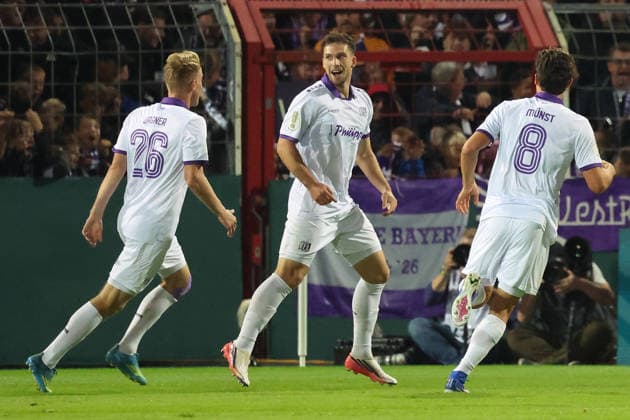 September 2, 2026, xrekx, Soccer, DFB Cup First Round, VfL Osnabrück vs. FC Bayern Munich, Leonhard Münst, VfL Osnabrück, Osnabrück celebrates after scoring the 1-0 goal, Osnabrück