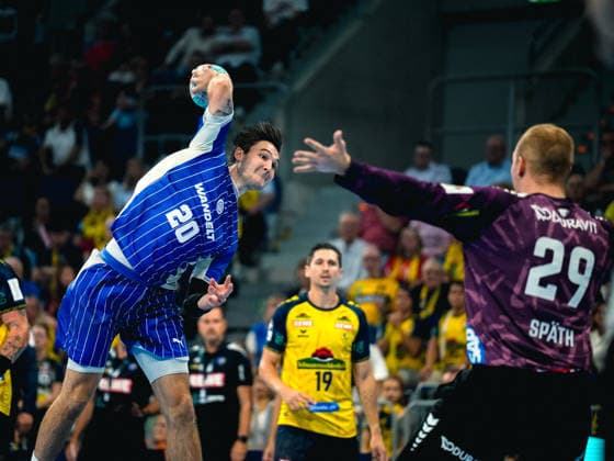 September 2, 2026, xwppx, Opel HBL Handball, Rhein-Neckar Löwen vs. VfL Gummersbach, from left: Ludvig Hallbäck, VfL Gummersbach, Mannheim