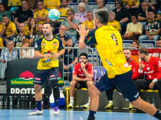 September 2, 2026, xwppx, Opel HBL Handball, Rhein-Neckar Löwen vs. VfL Gummersbach; from left: Dani Baijens (Rhein-Neckar Löwen), Jacob Agent Lassen (Rhein-Neckar Löwen Mannheim)