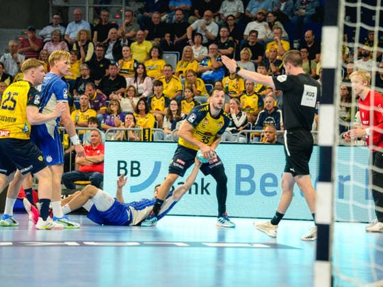 September 2, 2026, xwppx, Opel HBL Handball, Rhein-Neckar Löwen vs. VfL Gummersbach, from left: Kentin Maho Rhein-Neckar Löwen Mannheim