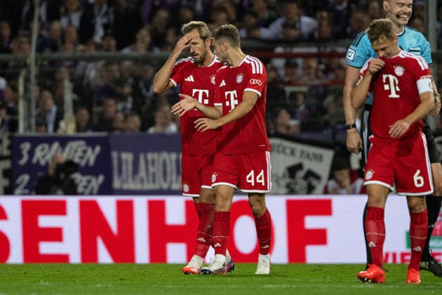 Goal celebration for the 1-1 equalizer by Harry Kane 9 FC Bayern Munich, VfL Osnabrück vs. FC Bayern Munich, DFB Cup, 1st Round, September 2, 2026. DFB regulations prohibit any use of photographs as image sequences and or quasi-video. Osnabrück, Lower Saxony, Germany Copyright: xkolbert-press MarcxNiemeyerx