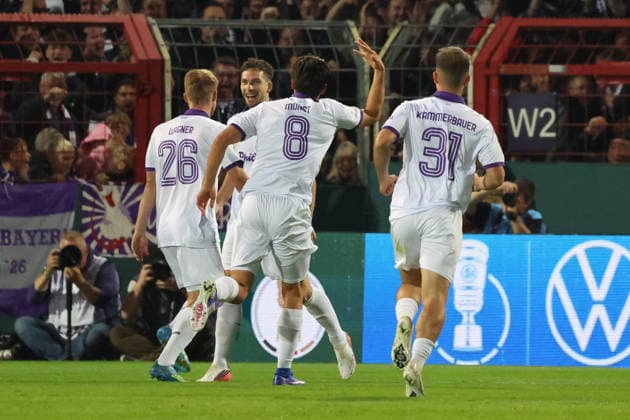 September 2, 2026, xrekx, Soccer, DFB Cup, First Round, VfL Osnabrück vs. FC Bayern Munich, Goal celebration after Robin Meißner s goal (1–0) for VfL Osnabrück, Osnabrück, Osnabrück