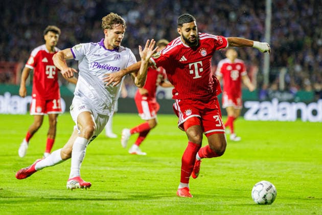 L R Robin Fabinski, VfL Osnabrück, 27, in a duel with Ismael Saibari, FC Bayern Munich, 34, GER, VfL Osnabrück vs. FC Bayern Munich, Soccer, DFB Cup, 1st Round, 2026–2027 Season, September 2, 2026 DFL regulations prohibit any use of photographers’ images as image sequences and or quasi-video GER, VfL Osnabrück vs. FC Bayern Munich, Soccer, DFB Cup, Round 1, 2026–2027 season, September 2, 2026 Osnabrück Copyright: xEibner-Pressefoto JanxRollingerx EP_JSK