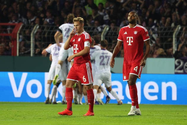 September 2, 2026, xrekx, Soccer DFB Cup 1st Round, VfL Osnabrück vs. FC Bayern Munich – Joshua Kimmich (FC Bayern Munich), Jonathan Tah (FC Bayern Munich) – Disappointed, sad, frustrated, at a loss after Osnabrück’s 1–0 goal