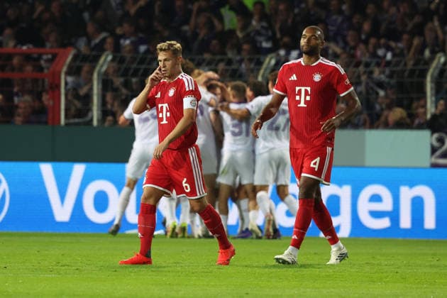 September 2, 2026, xrekx, Soccer DFB Cup 1st Round, VfL Osnabrück vs. FC Bayern Munich – Joshua Kimmich (FC Bayern Munich), Jonathan Tah (FC Bayern Munich) – Disappointed, sad, frustrated, at a loss after Osnabrück’s 1–0 goal
