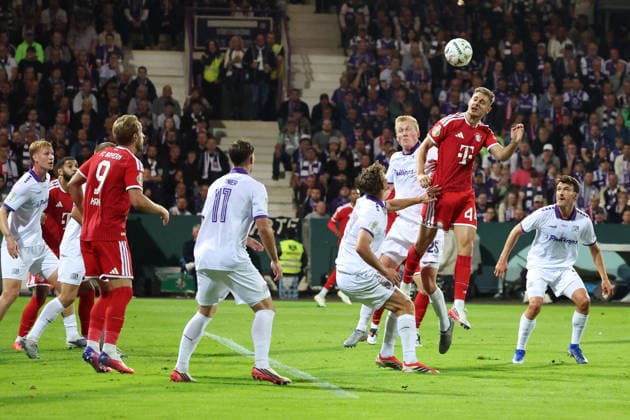 September 2, 2026, xrekx, Soccer DFB Cup 1st Round, VfL Osnabrück vs. FC Bayern Munich – Niklas Wiemann, VfL Osnabrück (Osnabrück), Josip Stanisic, FC Bayern Munich – tackle, action, battle for the ball, Osnabrück