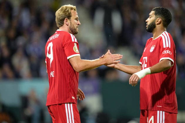 Soccer, DFB Cup, 20260902, VfL Osnabrück vs. FC Bayern Munich. Pictured: Goal 1, 1 goal celebration, goal scorer: Bayern 9, 34 Osnabrück, Osnatel Arena, Lower Saxony, Germany Copyright: Passion2Press MarkusxFischerx