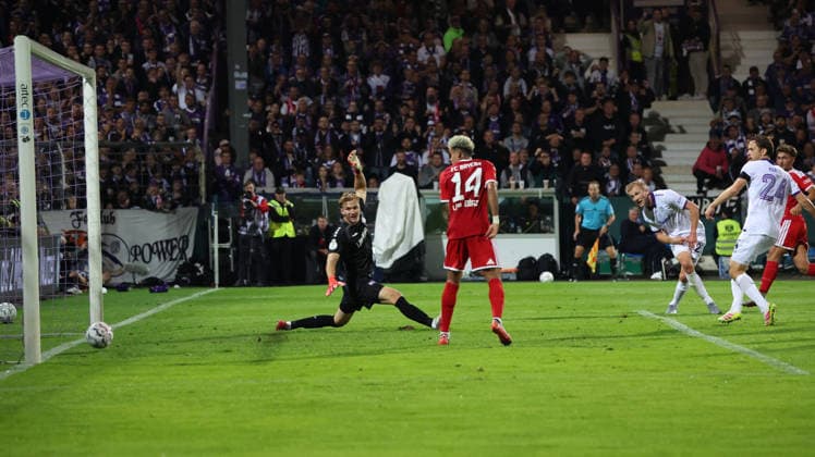 September 2, 2026, xrekx, Soccer DFB Cup 1st Round, VfL Osnabrück vs. FC Bayern Munich – Tom Bischof, FC Bayern Munich goal scorers, scores the goal, goals, scores the goal 1 2 Jonas Krumrey, VfL Osnabrück, Osnabrück