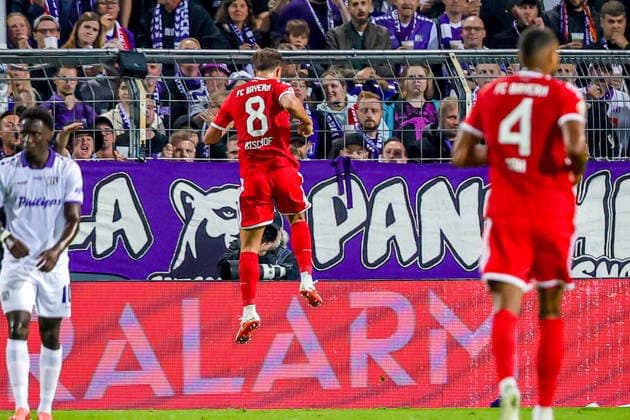 September 2, 2026, xkwix, Soccer, DFB Cup, VfL Osnabrück vs. FC Bayern Munich, Stadion an der Bremer Brücke, Round 1, 2026–2027 Season, Goal celebration after Tom Bischof scores the 1–2 goal for FC Bayern Munich 8. DFB regulations prohibit any use of photographs as image sequences and or quasi-video. Photo: xKamilxWilkowskixPressefotoKochx, Lower Saxony, Germany