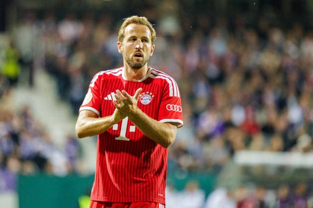 Harry Kane, FC Bayern Munich, 09, gesturing (GER), VfL Osnabrück vs. FC Bayern Munich, Soccer, DFB Cup, Round 1, 2026–2027 season, 02 09 2026 DFL regulations prohibit any use of photographs as image sequences and or quasi-video, GER, VfL Osnabrück vs. FC Bayern Munich, soccer, DFB Cup, 1st round, 2026–2027 season, September 2, 2026, Osnabrück Copyright: xEibner-Pressefoto JanxRollingerx EP_JSK