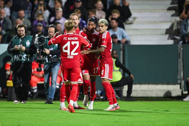 September 2, 2026, Soccer, DFB Cup, VfL Osnabrück vs. FC Bayern Munich, Michael Olise (FC Bayern Munich) celebrates the goal that made the score 1–3, along with Harry Kane (FC Bayern Munich), Luis Diaz (FC Bayern Munich), and Lennart Karl (FC Bayern Munich). xRHR PHOTO DEx Copyright: TeresaxKroeger RHR-FOTOx RHR-FOTO DE