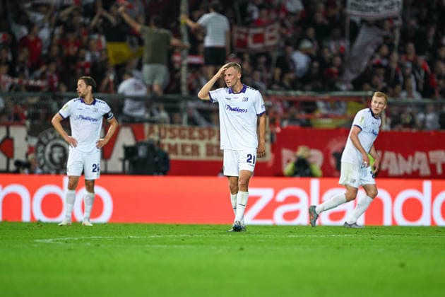 DFB Cup 26-27: VfL Osnabrück vs. FC Bayern Munich on September 2, 2026, at Bremer Brücke in Osnabrück; Adrian Beck (Osnabrück): dissatisfied, disappointed, disheartened, dejected MT
