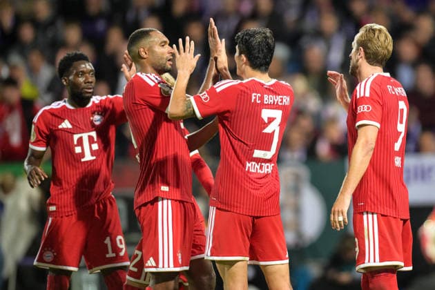 Soccer, DFB Cup, 20260902, VfL Osnabrück vs. FC Bayern Munich. Pictured: Goal 1, 4. Goal celebration in Osnabrück at the Osnatel Arena, Lower Saxony, Germany Copyright: Passion2Press MarkusxFischerx