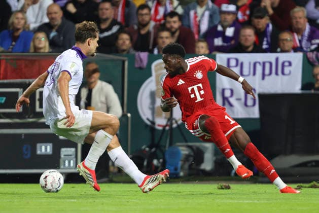 Robin Fabinski of VfL Osnabrück and Alphonso Davies of FC Bayern Munich battle for the ball during the DFB Cup match between VfL Osnabrück and FC Bayern Munich at Bremer Brücke on September 2, 2026, in Osnabrück, Germany Photo by Oliver Kaelke, DeFodi Images Robin Fabinski of VfL Osnabrück and Alphonso Davies of FC Bayern Munich battle for the ball during the DFB Cup match between VfL Osnabrück and FC Bayern Munich at Bremer Brücke on September 2, 2026 in Osnabrück, Germany. Photo by Oliver Kaelke, DeFodi Images. Photo by Oliver Kaelke, DeFodi Images.