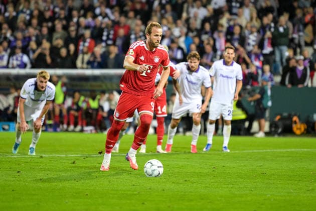 Soccer, DFB Cup, 20260902, VfL Osnabrück vs. FC Bayern Munich. Pictured: Goal 1, 4 shots on goal, Bayern 9–0 Osnabrück, Osnatel Arena, Lower Saxony, Germany Copyright: Passion2Press MarkusxFischerx