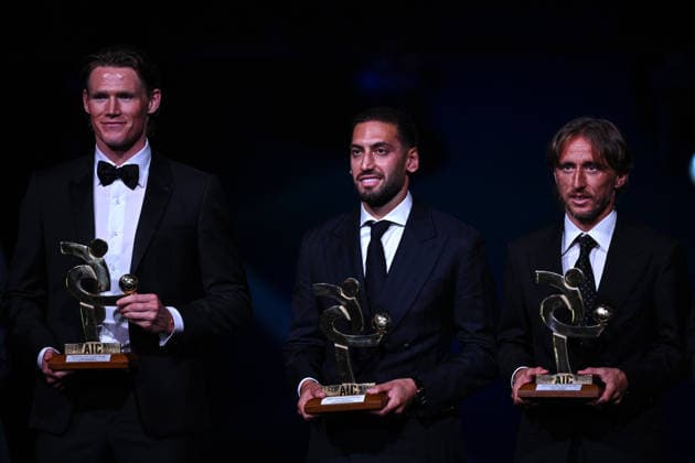 Mg Milano 02 09 2026 - Gran Gala™ del Calcio Aic 2026 foto Matteo Gribaudi Image nella foto: Scott McTominay-Hakan Calhanoglu-Luka Modric 