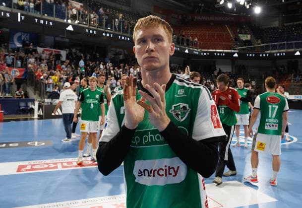 September 2, 2026 Handball 1st Bundesliga OPEL HBL 2026–2027 Season, Matchday 2: HC Erlangen (Nuremberg Metropolitan Region) vs. HCE TSV Hannover Burgdorf, Die Recken Women’s Team, xdaxmax, Jonathan Edvardsson 26, TSV Hannover Burgdorf applauds, claps their hands after the game; spectators, audience, fans