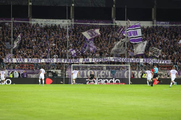 VfL Osnabrück fans are seen with flags, banners, and protest signs during the DFB Cup match between VfL Osnabrück and FC Bayern Munich at Bremer Brücke on September 2, 2026, in Osnabrück, Germany. Photo by Oliver Kaelke, DeFodi Images. Supporters of VfL Osnabrück are seen with flags and banners during the DFB Cup match between VfL Osnabrück and FC Bayern Munich at Bremer Brücke on September 2, 2026 in Osnabrück, Germany Photo by Oliver Kaelke DeFodi Images Photo by Oliver Kaelke DeFodi Images