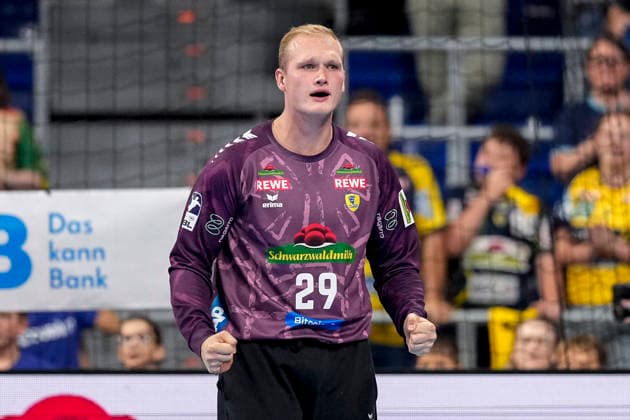 David Späth, goalkeeper, RNL, 29, single frame, single photo, action, September 2, 2026, Mannheim, Germany, handball, Bundesliga, Rhein-Neckar Löwen vs. VfL Gummersbach xozx