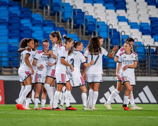 Real Madrid CF v Ajax - Women s Champions League 2026 27 Players of Real Madrid CF (from L to R) Felicia Schroder, Eva Navarro, Linda Caicedo, Bella Andersson, Filippa Angeldahl, Janou Levels, Andreia Jacinto, Elisa Senss celebrates a goal during the UEFA Women s Champions League 2026 27 third qualifying round second leg football match between Real Madrid and Ajax at Estadio Alfredo Di Stefano on September 2, 2026 in Madrid, Spain. Madrid Estadio Alfredo Di Stefano Madrid Spain Copyright: xAlbertoxGardinx AGardin_20260902_Foot_WCha_Rea_Mad_Aja_0033