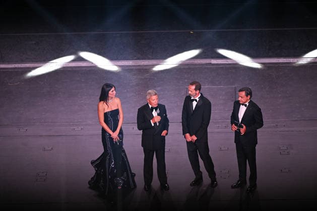 Gran Gala Del Calcio AIC Umberto Calcagno, president of the Italian Footballers Association (AIC), and Ezio Simonelli, president of Lega Serie A, are seen on stage during the Gran Gala del Calcio AIC at La Scala theater in Milan, Italy, on September 2, 2026. Milano Italy Milano Italy  Copyright: xTizianoxBallabiox originalFilename:ballabio-grangald260902_npiRn.jpg