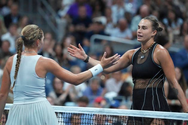 Aryna Sabalenka (R) celebrates after winning a game against Polina Iatcenko during a second-round match at the 2026 U.S. Open at Arthur Ashe Stadium in New York, USA, 02 September 2026. US Open: Aryna Sabalenka vs Polina Iatcenko !ACHTUNG: NUR REDAKTIONELLE NUTZUNG!  Copyright: xÁngelxColmenaresx AME4100 20260903-55021289919_1