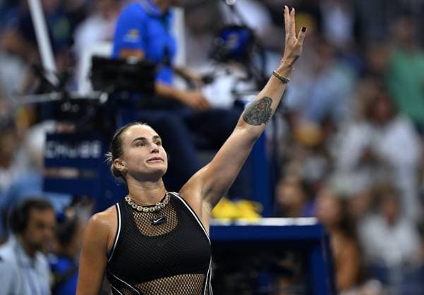 (260903) -- NEW YORK, Sept. 3, 2026 -- Aryna Sabalenka celebrates after winning women s singles second round match betweetn Aryna Sabalenka of Belarus and Polina Iatcenko of Russia at the 2026 US Open tennis championships in New York, the United States, Sept. 2, 2026. ) (SP)U.S.-NEW YORK-TENNIS-US OPEN-WOMEN S SINGLES LixRui 