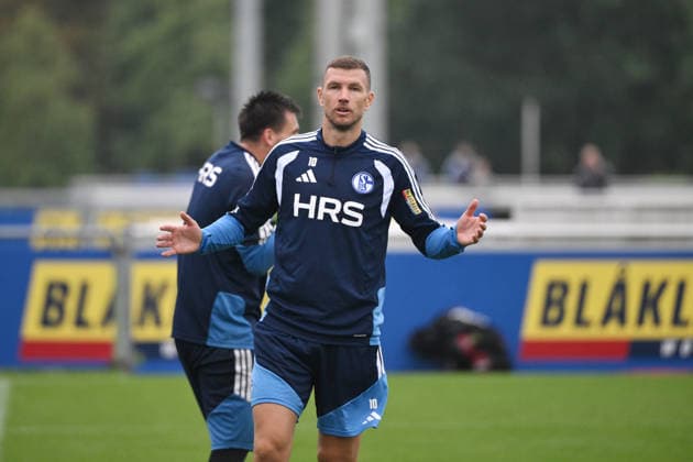 Edin Dzeko (FC Schalke 04) 03.09.2026, Fussball 1. Bundesliga, Saison 2026 2027, Training FC Schalke 04 Gelsenkirchen Trainingsgelände Nordrhein Westfalen Deutschland *** Edin Dzeko, FC Schalke 04, September 9, 2026; Soccer, Bundesliga 1, 2026–2027 season; FC Schalke 04 training session in Gelsenkirchen, North Rhine-Westphalia, Germany Team2