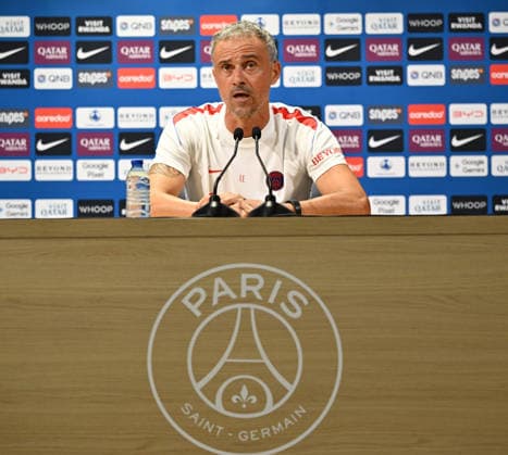 Paris Saint-Germain holds media day at PSG Campus POISSY, FRANCE - SEPTEMBER 03: Luis Enrique, head coach of Paris Saint-Germain (PSG), speaks during a press conference, PK, Pressekonferenz at the PSG Campus in Poissy, west of Paris, France on September 3, 2026. Mustafa Yalcin Anadolu Poissy France. Editorial use only. Please get in touch for any other usage.  Copyright: x2026xAnadoluxMustafaxYalcinx