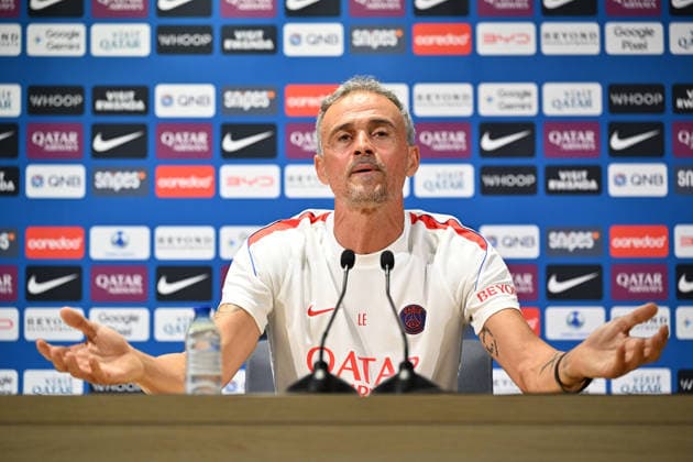 Paris Saint-Germain holds media day at PSG Campus POISSY, FRANCE - SEPTEMBER 03: Luis Enrique, head coach of Paris Saint-Germain (PSG), speaks during a press conference, PK, Pressekonferenz at the PSG Campus in Poissy, west of Paris, France on September 3, 2026. Mustafa Yalcin Anadolu Poissy France. Editorial use only. Please get in touch for any other usage.  Copyright: x2026xAnadoluxMustafaxYalcinx
