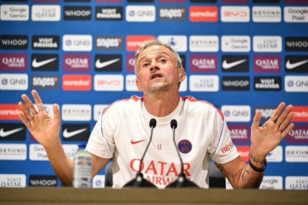 Paris Saint-Germain holds media day at PSG Campus POISSY, FRANCE - SEPTEMBER 03: Luis Enrique, head coach of Paris Saint-Germain (PSG), speaks during a press conference, PK, Pressekonferenz at the PSG Campus in Poissy, west of Paris, France on September 3, 2026. Mustafa Yalcin Anadolu Poissy France. Editorial use only. Please get in touch for any other usage.  Copyright: x2026xAnadoluxMustafaxYalcinx