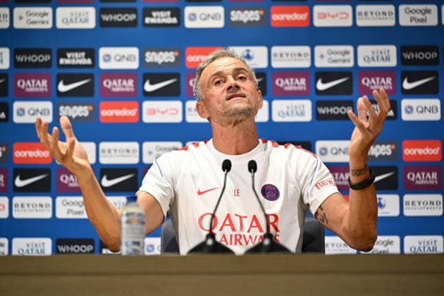 Paris Saint-Germain holds media day at PSG Campus POISSY, FRANCE - SEPTEMBER 03: Luis Enrique, head coach of Paris Saint-Germain (PSG), speaks during a press conference, PK, Pressekonferenz at the PSG Campus in Poissy, west of Paris, France on September 3, 2026. Mustafa Yalcin Anadolu Poissy France. Editorial use only. Please get in touch for any other usage.  Copyright: x2026xAnadoluxMustafaxYalcinx
