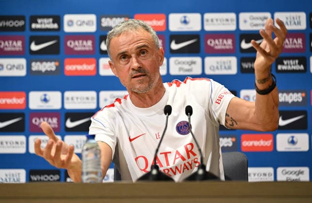 Paris Saint-Germain holds media day at PSG Campus POISSY, FRANCE - SEPTEMBER 03: Luis Enrique, head coach of Paris Saint-Germain (PSG), speaks during a press conference, PK, Pressekonferenz at the PSG Campus in Poissy, west of Paris, France on September 3, 2026. Mustafa Yalcin Anadolu Poissy France. Editorial use only. Please get in touch for any other usage.  Copyright: x2026xAnadoluxMustafaxYalcinx