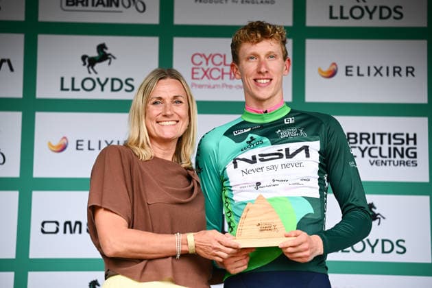 2026 Lloyds Tour of Britain Men Picture by Simon Wilkinson SWpix.com - 03 09 2026 - Cycling - UCI ProSeries - 2026 Lloyds Tour of Britain Men - Stage 2: Boston to Skegness (181.1km) - Lewis Askey (NSN Cycling Team) wearing the leaders jersey Copyright: x xSWpix.comx(t axPhotographyxHubxLtd)xSimonxWilkinson SWpix.comx SWP-3030-21951