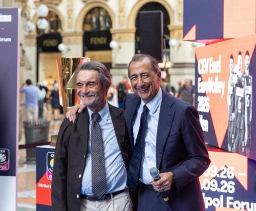 Attilio Fontana e Giuseppe Sala. Presentazione CountDown Clock del Prossimo Cel Enel Eurovolley 2026 in Galleria Vittorio Emanuele. GiovedÃ¬ 3 settembre 2026. Milano, Italia. (foto Stefano Porta LaPresse) Unveiling of the Countdown Clock for the upcoming Enel EuroVolley 2026 in Galleria Vittorio Emanuele. - Milan, Italy - September 3, 2026 (photo Stefano Porta LaPresse)  Copyright: xStefanoxPortax LaPressex