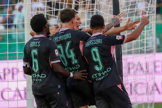 IPA88075840 - Antonio Palumbo (Palermo F.C.) celebrates after scoring a goal during the Coppa Italia Round of 16 match between Palermo F.C. and Mantova 1911 at the Renzo Barbera Stadium in Palermo, Italy, on September 3, 2026.  Copyright: xVincenzoxOrlando IPAxSportx xx 88075840