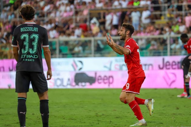 IPA88076485 - Francesco Ruocco of Mantova 1911 celebrates after scoring a goal during the Coppa Italia Round of 16 match between Palermo F.C. and Mantova 1911 at Renzo Barbera Stadium in Palermo, Italy, on September 3, 2026.  Copyright: xVincenzoxOrlando IPAxSportx xx 88076485