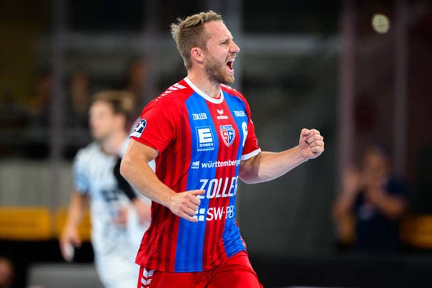 Bietigheim HBL 26 27 SG BBM Bietigheim THW Kiel Lukas Wucherpfennig Bietigheim Celebration Joy Emotion Goal Celebration Goal Scorers Goal Scorer Bietigheim Bissingen Egetrans Arena Baden-Württemberg Germany